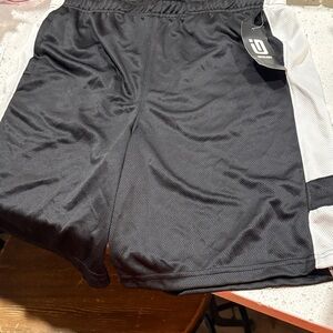 Idealogy Kids Black Athletic Mesh Shorts with White Side Panels and pockets